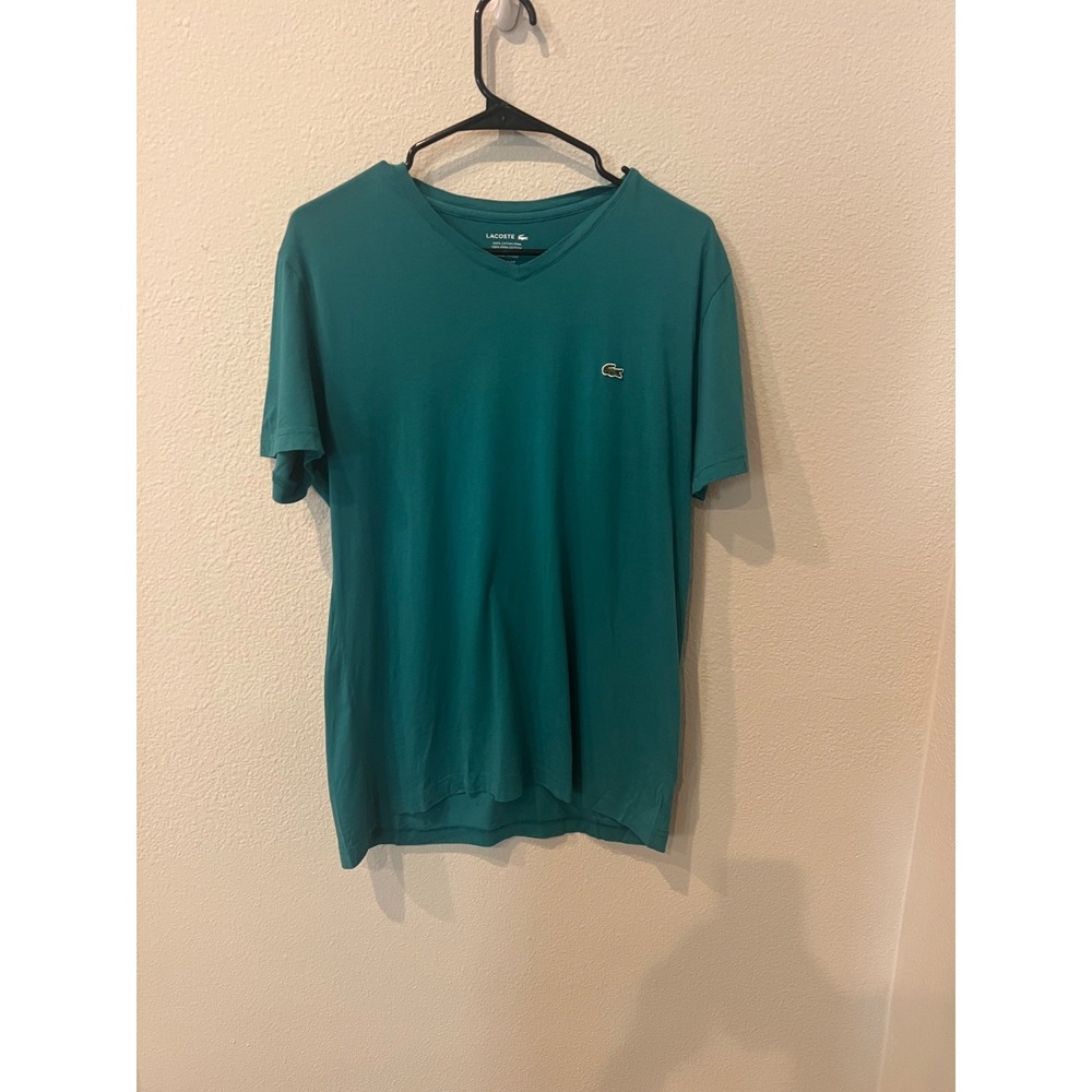 Lacoste Men's T-Shirt Medium Green Teal Pima Cotton V-Neck Regular Fit Logo